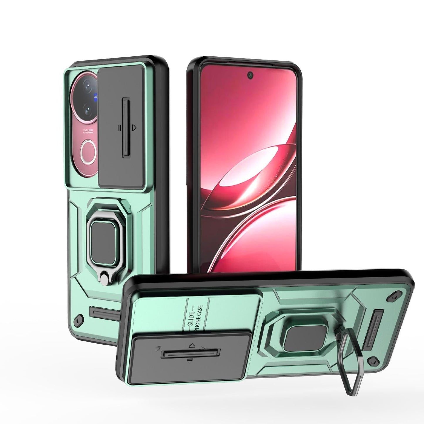 For vivo V50 5G Global Sliding Camshield TPU + PC Shockproof Phone Case with Holder(Green)
