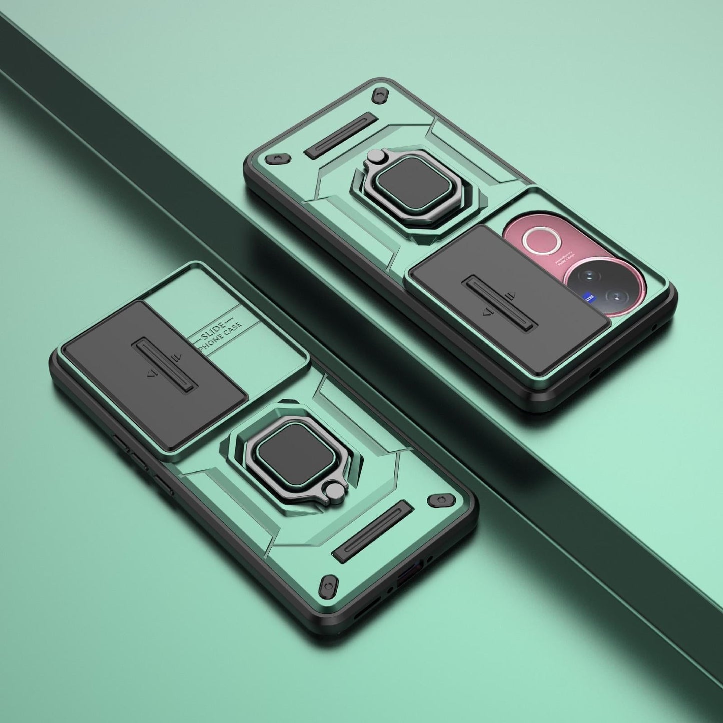 For vivo V50 5G Global Sliding Camshield TPU + PC Shockproof Phone Case with Holder(Green)