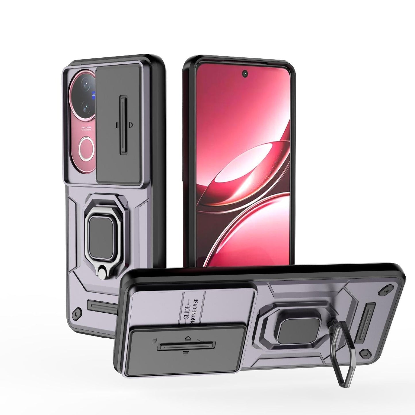 For vivo V50 5G Global Sliding Camshield TPU + PC Shockproof Phone Case with Holder(Purple)