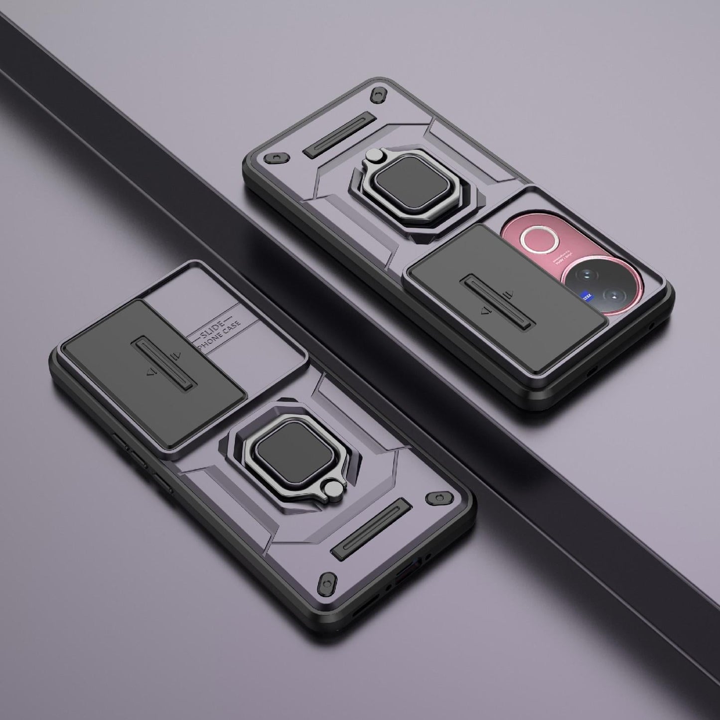 For vivo V50 5G Global Sliding Camshield TPU + PC Shockproof Phone Case with Holder(Purple)