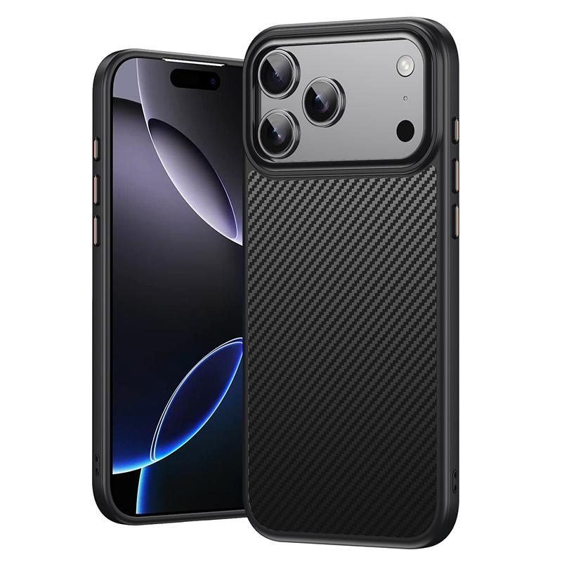Compatible with iPhone 18 Pro Max Kevlar Fiber Texture Shockproof Magnetic Phone Case - Black