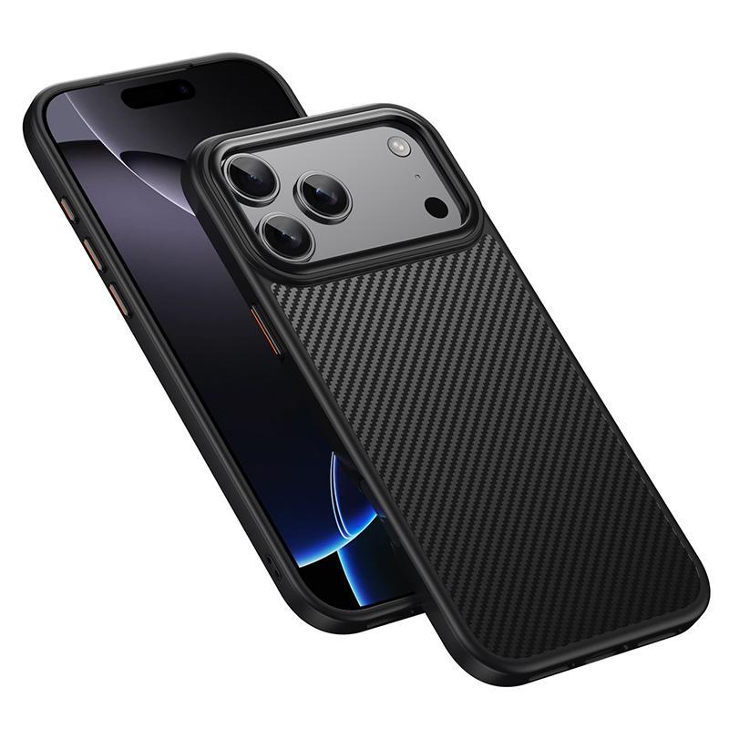 Compatible with iPhone 18 Pro Max Kevlar Fiber Texture Shockproof Magnetic Phone Case - Black