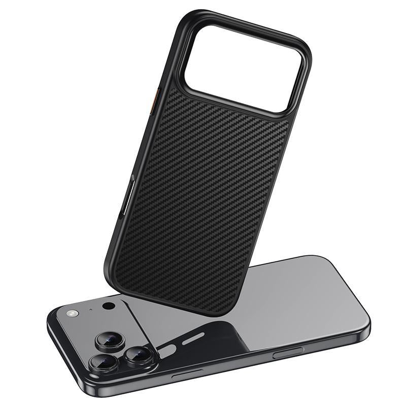 Compatible with iPhone 18 Pro Max Kevlar Fiber Texture Shockproof Magnetic Phone Case - Black