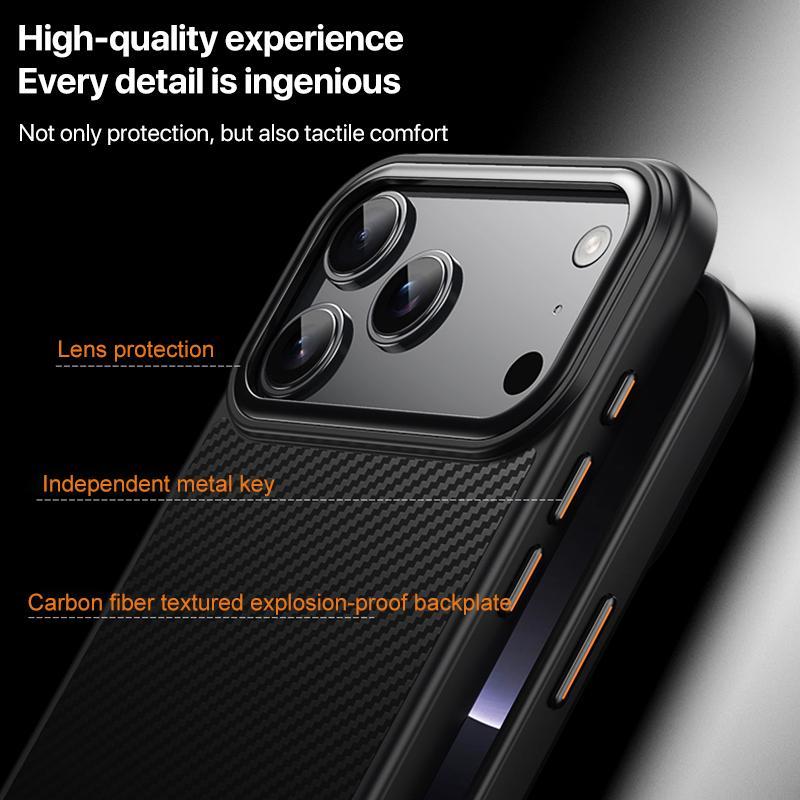 Compatible with iPhone 18 Pro Max Kevlar Fiber Texture Shockproof Magnetic Phone Case - Black