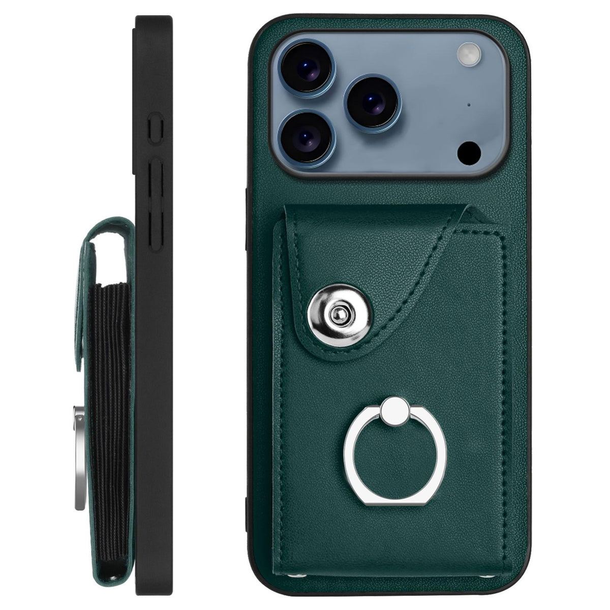 Compatible with iPhone 18 Pro & 17 Pro Organ Card Bag Ring Holder Phone Case with Long Lanyard - Green