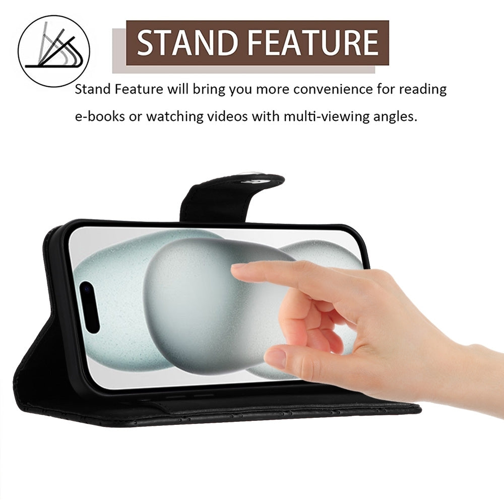 For iPhone 16e Rhombic Texture Flip Leather Phone Case with Lanyard(Black)