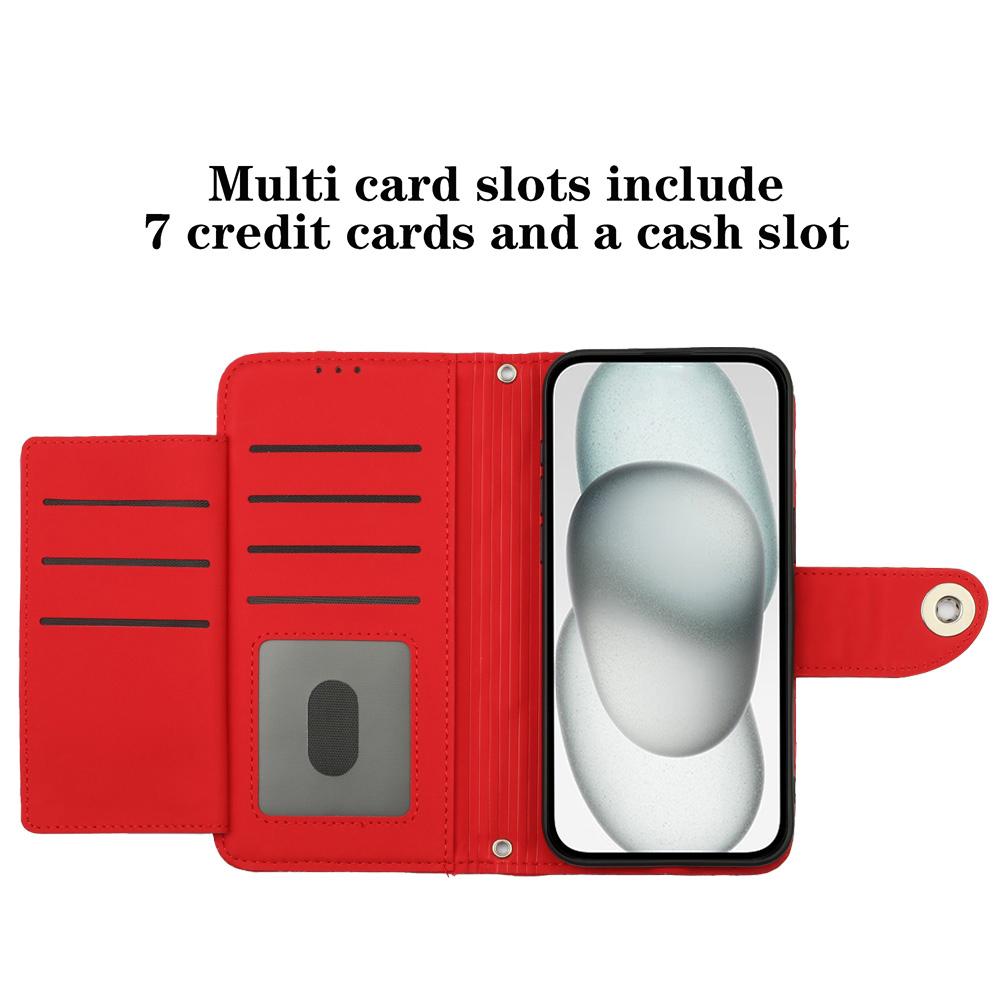 Compatible with iPhone 18 Pro Max & 17 Pro Max Rhombic Texture Flip Leather Phone Case with Lanyard - Red