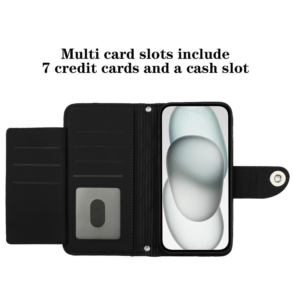 Compatible with iPhone 18 Pro Max & 17 Pro Max Rhombic Texture Flip Leather Phone Case with Lanyard - Black
