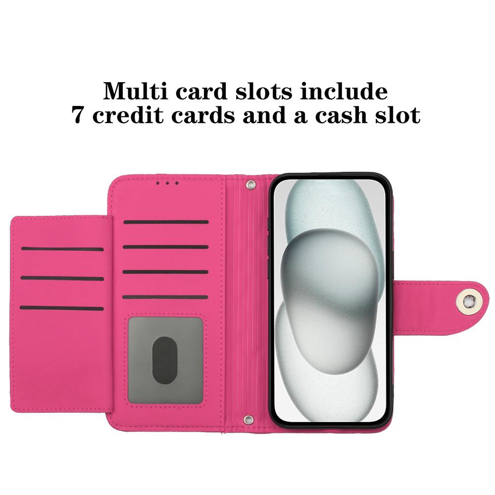 Compatible with iPhone 18 Pro Max & 17 Pro Max Rhombic Texture Flip Leather Phone Case with Lanyard - Rose Red