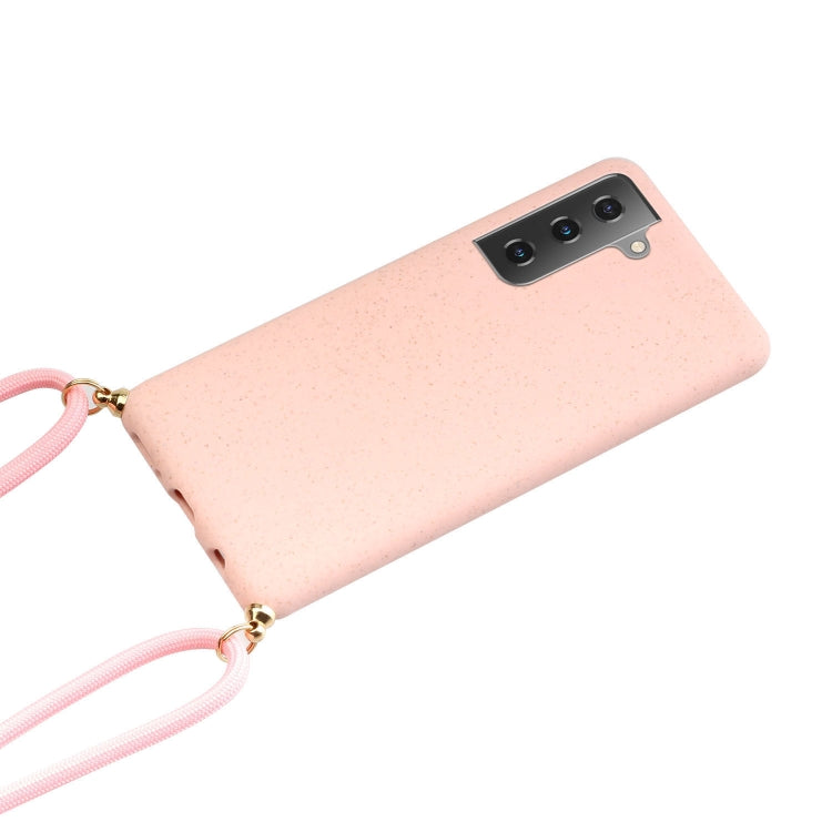 For Samsung Galaxy S24 5G Wheat Straw Material + TPU Phone Case with Lanyard(Pink)