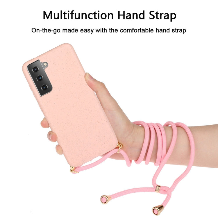 For Samsung Galaxy S24 5G Wheat Straw Material + TPU Phone Case with Lanyard(Pink)