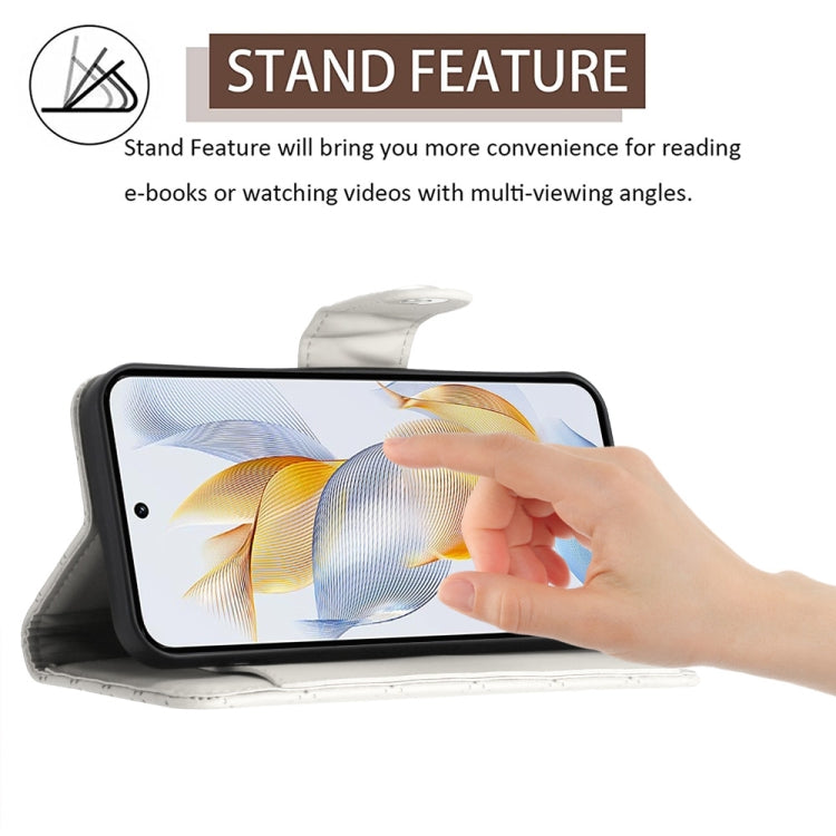 For Honor 90 Rhombic Texture Flip Leather Phone Case with Lanyard(White)