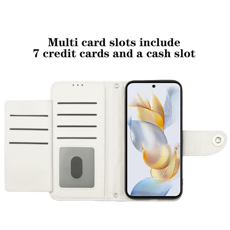 For Honor 90 Rhombic Texture Flip Leather Phone Case with Lanyard(White)