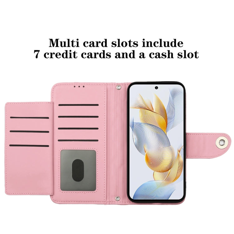 For Honor 90 Rhombic Texture Flip Leather Phone Case with Lanyard(Pink)