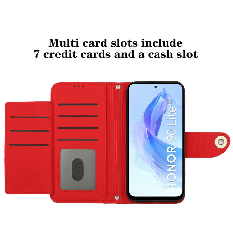 For Honor 90 Lite Rhombic Texture Flip Leather Phone Case with Lanyard(Red)