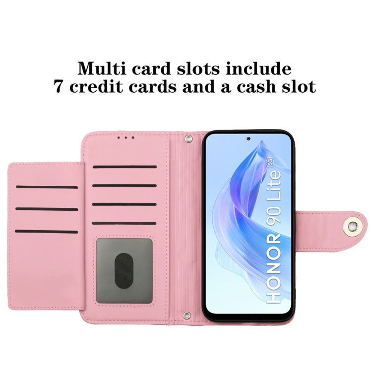 For Honor 90 Lite Rhombic Texture Flip Leather Phone Case with Lanyard(Pink)