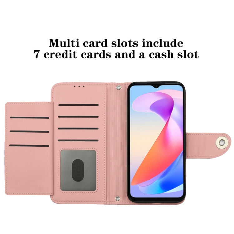 For Honor X6a Rhombic Texture Flip Leather Phone Case with Lanyard(Coral Pink)