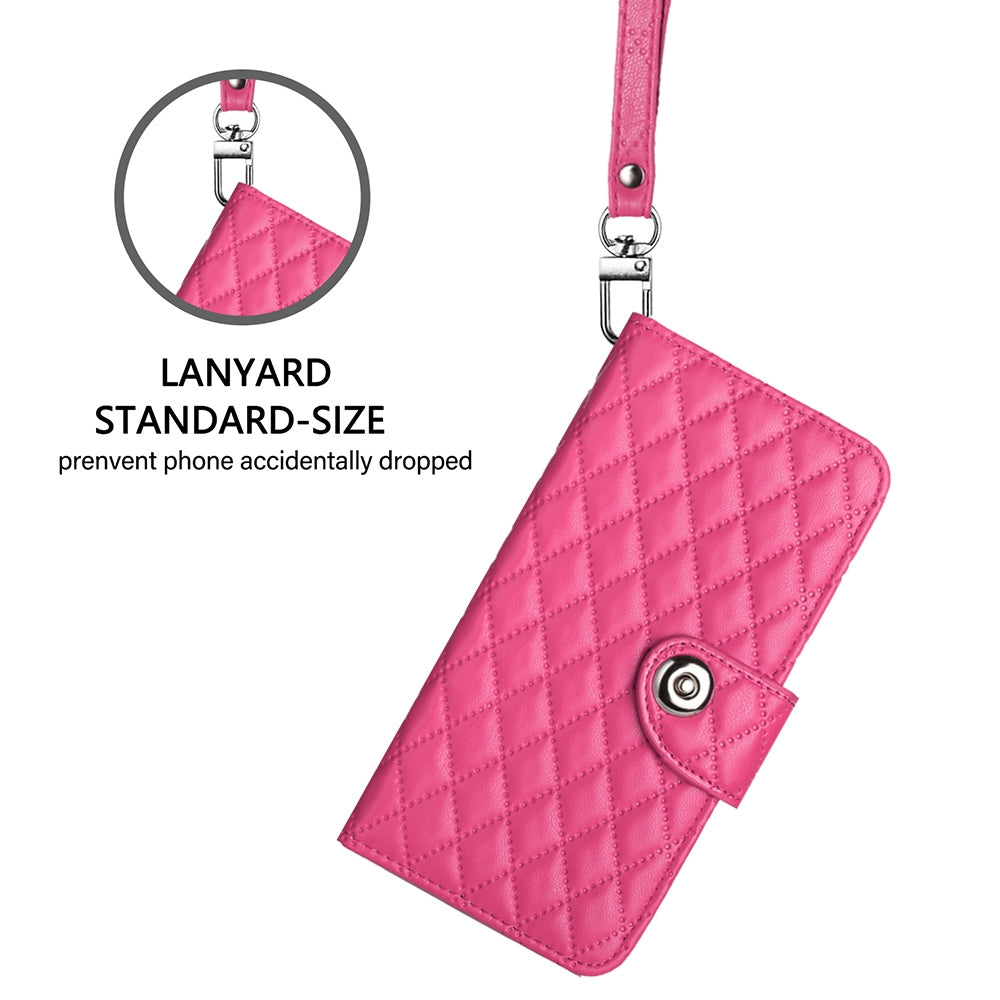 For Motorola Edge 30 Pro / Edge+ 2022 Rhombic Texture Flip Leather Phone Case with Lanyard(Rose Red)
