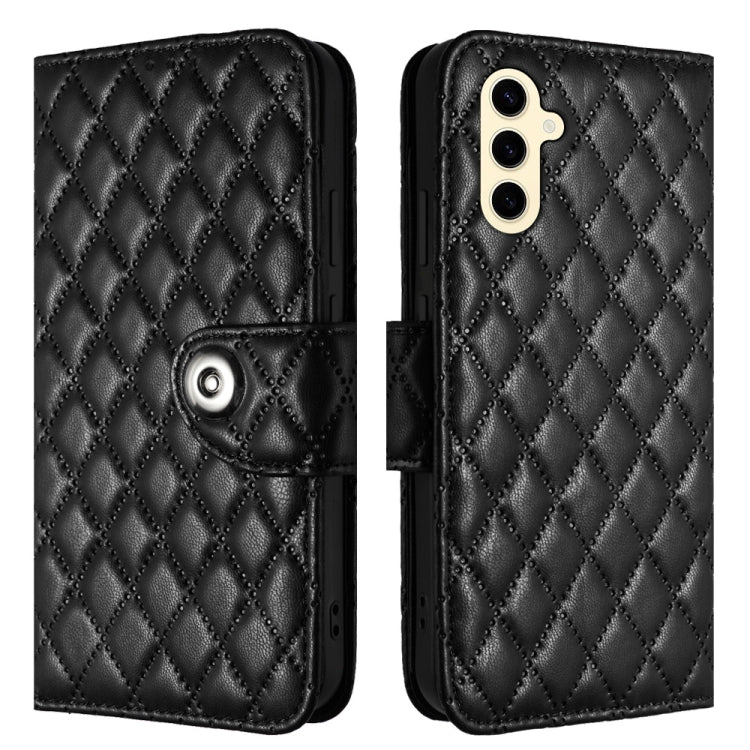 For Samsung Galaxy S24 5G Rhombic Texture Flip Leather Phone Case with Lanyard(Black)