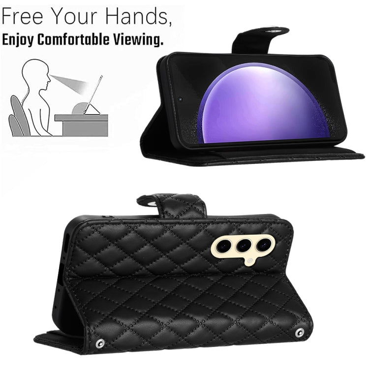 For Samsung Galaxy S24 5G Rhombic Texture Flip Leather Phone Case with Lanyard(Black)