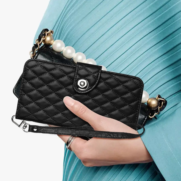 For Samsung Galaxy S24 5G Rhombic Texture Flip Leather Phone Case with Lanyard(Black)