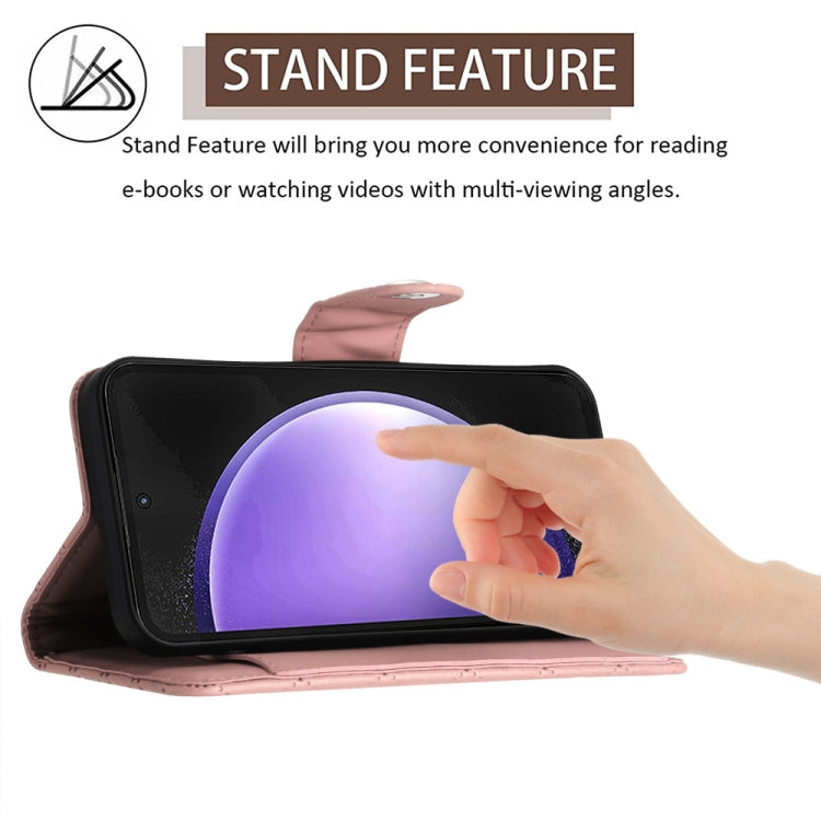 For Samsung Galaxy S24 5G Rhombic Texture Flip Leather Phone Case with Lanyard(Coral Pink)