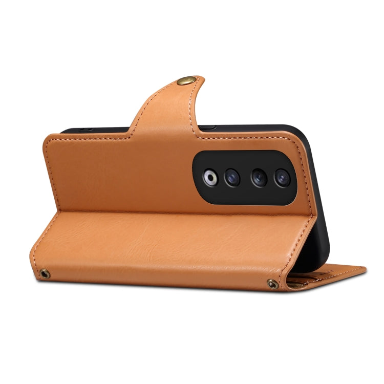 For Honor 90 Pro Denior Cowhide Texture Wallet Style Leather Phone Case(Khaki)