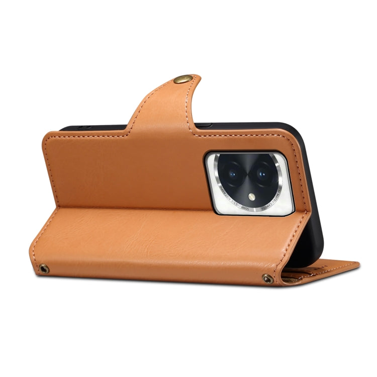 For Honor 100 Denior Cowhide Texture Wallet Style Leather Phone Case(Khaki)