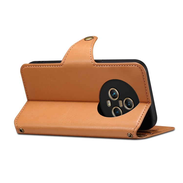 For Honor Magic5 Denior Cowhide Texture Wallet Style Leather Phone Case(Khaki)