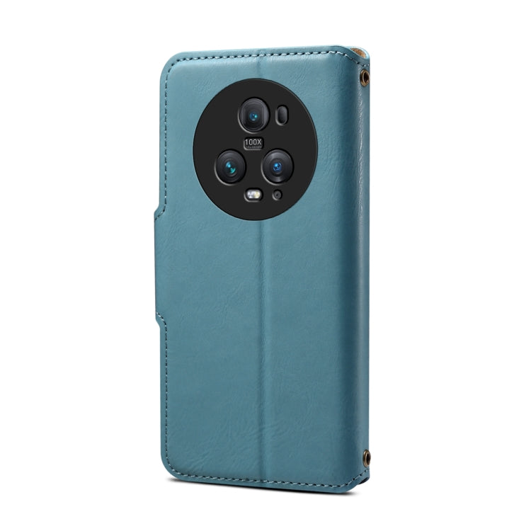 For Honor Magic5 Pro Denior Cowhide Texture Wallet Style Leather Phone Case(Blue)