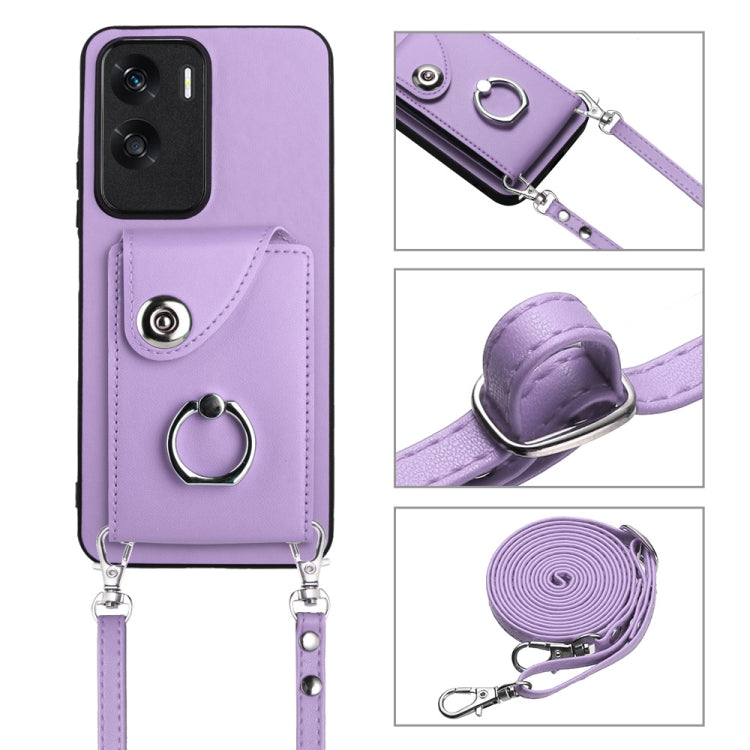 For Honor X50i / 90 Lite Organ Card Bag Ring Holder Phone Case with Long Lanyard(Purple)