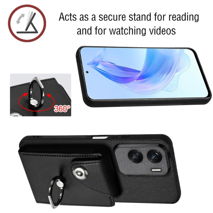 For Honor X50i / 90 Lite Organ Card Bag Ring Holder Phone Case with Long Lanyard(Black)