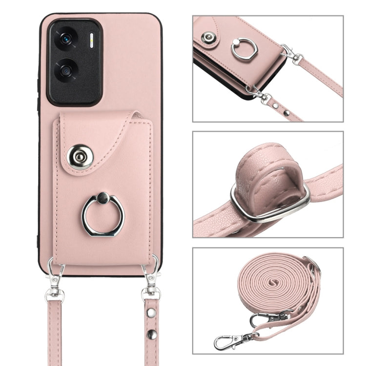 For Honor X50i / 90 Lite Organ Card Bag Ring Holder Phone Case with Long Lanyard(Pink)