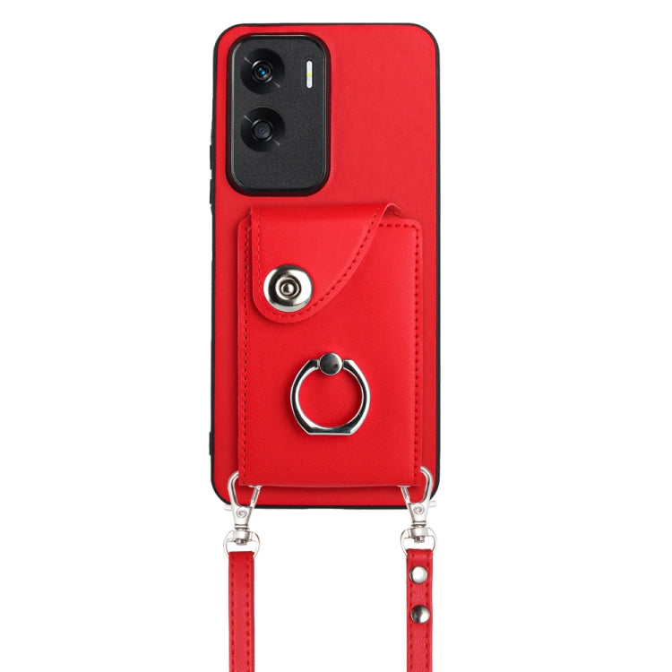 For Honor X50i / 90 Lite Organ Card Bag Ring Holder Phone Case with Long Lanyard(Red)
