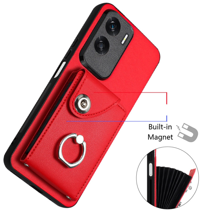 For Honor X50i / 90 Lite Organ Card Bag Ring Holder Phone Case with Long Lanyard(Red)