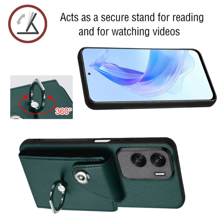 For Honor X50i / 90 Lite Organ Card Bag Ring Holder Phone Case with Long Lanyard(Green)