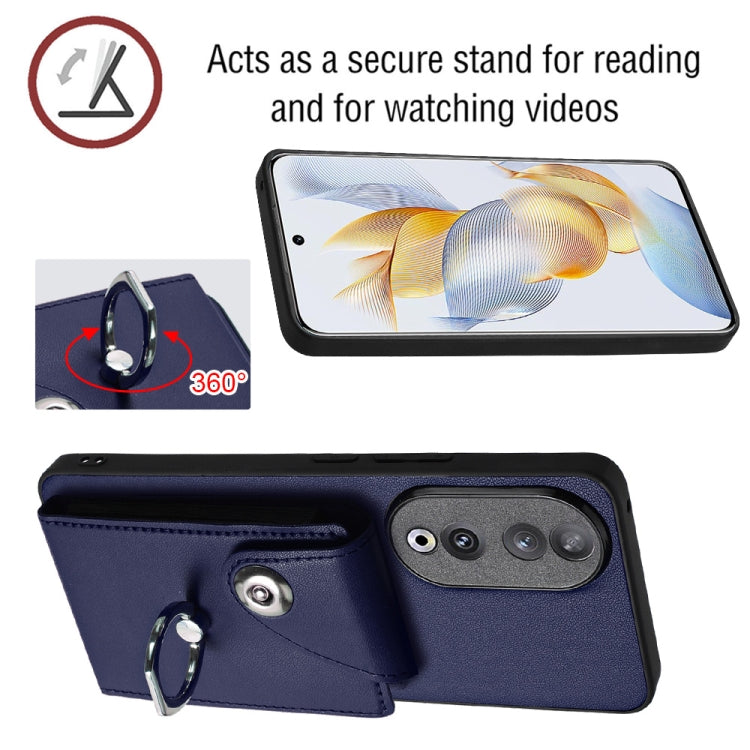 For Honor 90 Organ Card Bag Ring Holder Phone Case with Long Lanyard(Blue)
