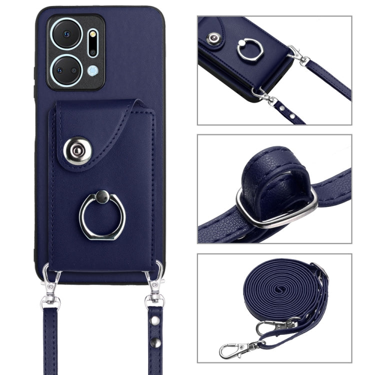 For Honor X7a / Play7T Organ Card Bag Ring Holder Phone Case with Long Lanyard(Blue)