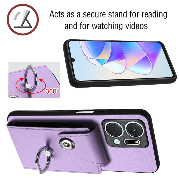 For Honor X7a / Play7T Organ Card Bag Ring Holder Phone Case with Long Lanyard(Purple)