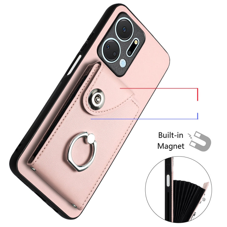 For Honor X7a / Play7T Organ Card Bag Ring Holder Phone Case with Long Lanyard(Pink)