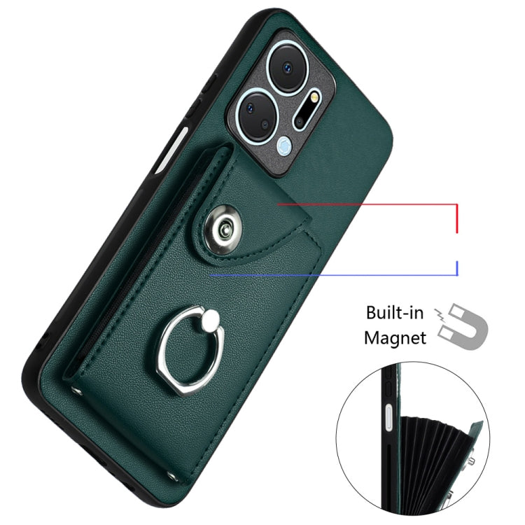 For Honor X7a / Play7T Organ Card Bag Ring Holder Phone Case with Long Lanyard(Green)