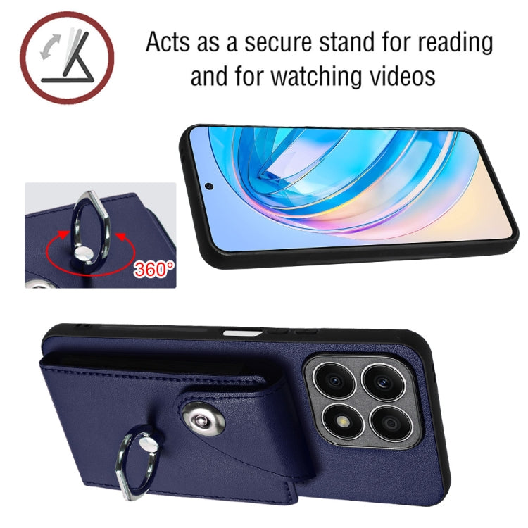 For Honor X8a Organ Card Bag Ring Holder Phone Case with Long Lanyard(Blue)