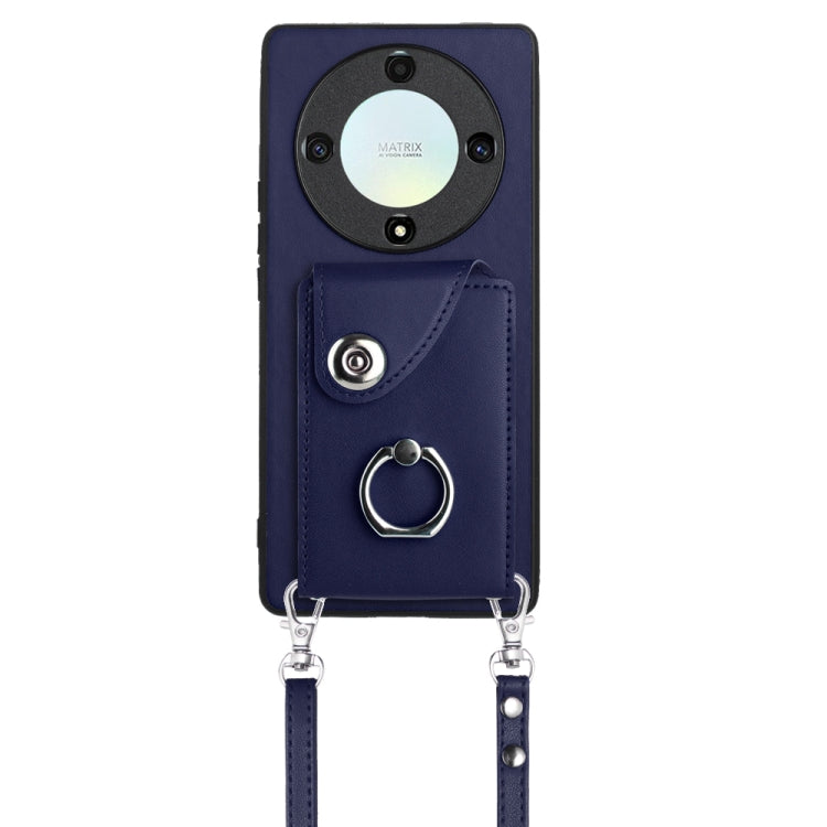 For Honor X9a / Magic5 Lite Organ Card Bag Ring Holder Phone Case with Long Lanyard(Blue)
