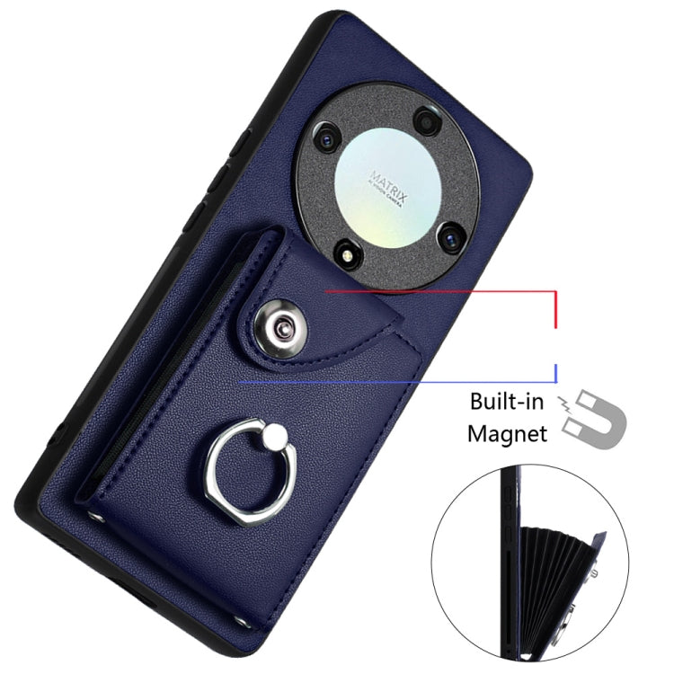 For Honor X9a / Magic5 Lite Organ Card Bag Ring Holder Phone Case with Long Lanyard(Blue)