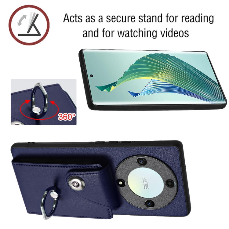 For Honor X9a / Magic5 Lite Organ Card Bag Ring Holder Phone Case with Long Lanyard(Blue)