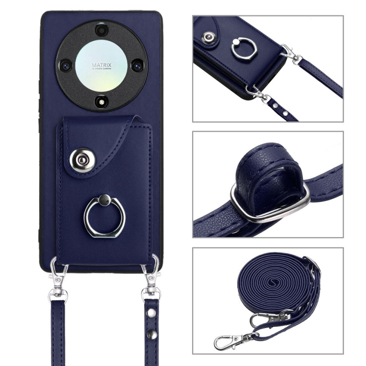 For Honor X9a / Magic5 Lite Organ Card Bag Ring Holder Phone Case with Long Lanyard(Blue)