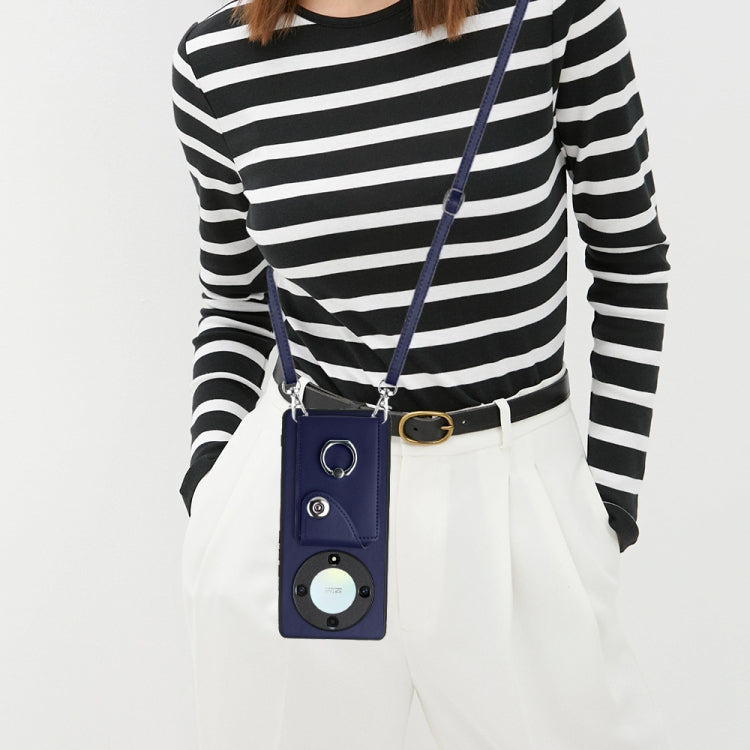 For Honor X9a / Magic5 Lite Organ Card Bag Ring Holder Phone Case with Long Lanyard(Blue)