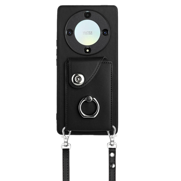 For Honor X9a / Magic5 Lite Organ Card Bag Ring Holder Phone Case with Long Lanyard(Black)