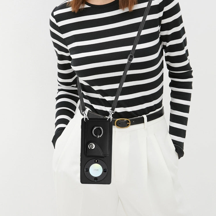 For Honor X9a / Magic5 Lite Organ Card Bag Ring Holder Phone Case with Long Lanyard(Black)