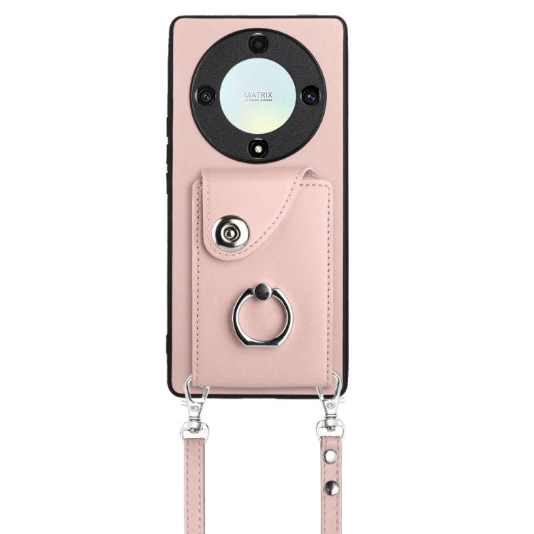 For Honor X9a / Magic5 Lite Organ Card Bag Ring Holder Phone Case with Long Lanyard(Pink)